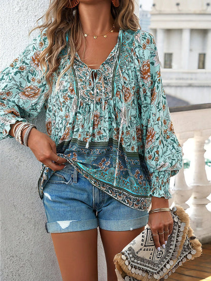 Vintage Bloom V-Neck Blouse - Livellia