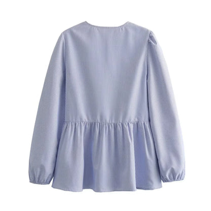 Vintage Puff Sleeve Ruffle Blouse - Livellia