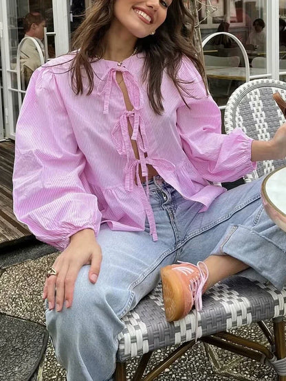Vintage Puff Sleeve Ruffle Blouse - Livellia