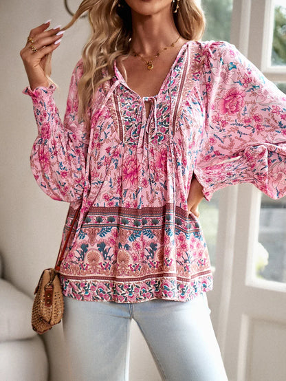 Vintage Bloom V-Neck Blouse - Livellia