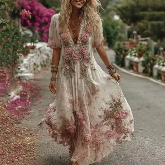 Retro Blossom Maxi Dress - Livellia