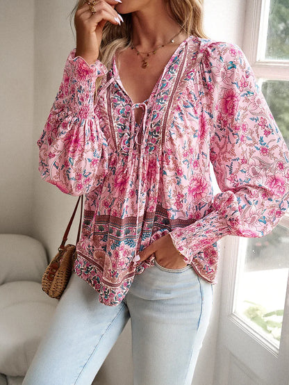 Vintage Bloom V-Neck Blouse - Livellia
