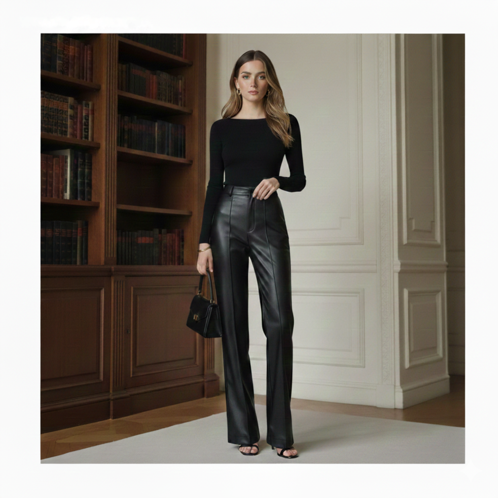 Black Classic High-Rise Leather Trousers